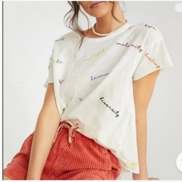 Pilcro Tops - Pilcro for Anthropologie Women's White Inclusivity Graphic Tee size L